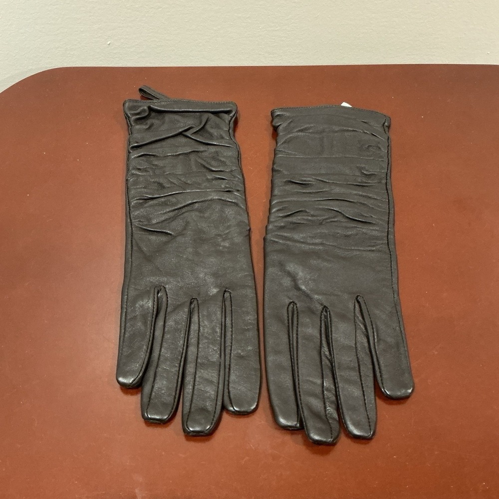Worthington Black Leather Gloves Women's Lined w/ Zipper Dress Gloves Sz Medium